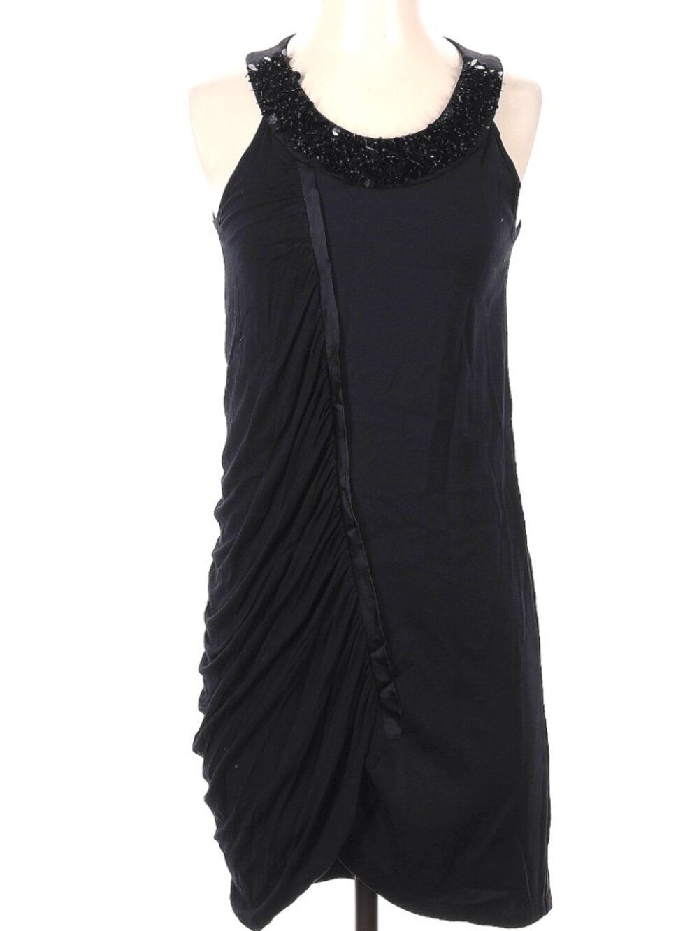 Julienne W Women's Black Beaded Ruched Draped Mini Dress - Size XS